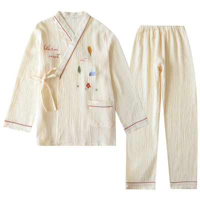 女士纯棉纱布和服家居服套装印花