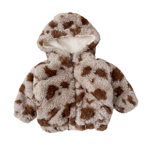 婴儿毛绒外套男童秋冬加绒宝宝羊羔绒上衣女孩洋气加厚保暖毛毛衣