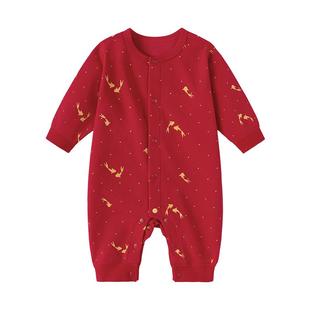 babylove【纺软织柔】婴幼儿连体衣周岁宝宝新年红色哈衣岁禧鳞光