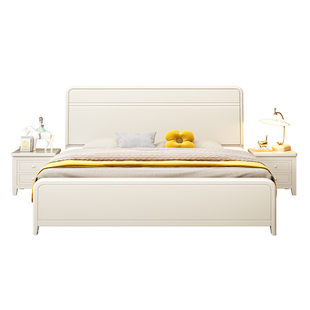 全实木床1.8米双人床现代简约卧室工厂直销气压抽屉1.5白色储物床