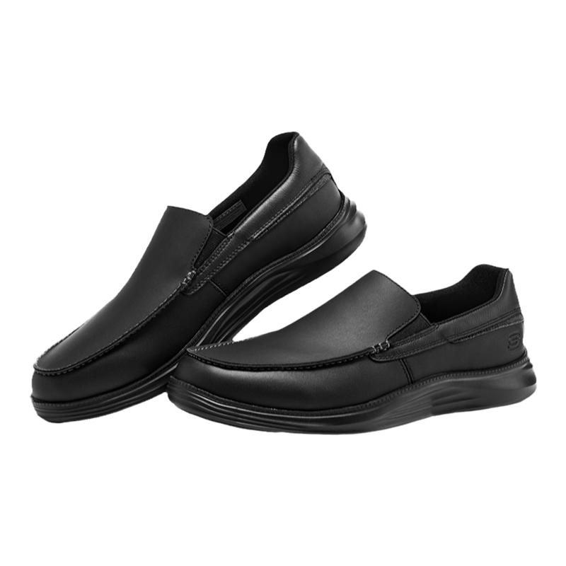 Skechers斯凯奇男鞋春夏季一脚蹬懒人休闲鞋商务全黑皮鞋8790007