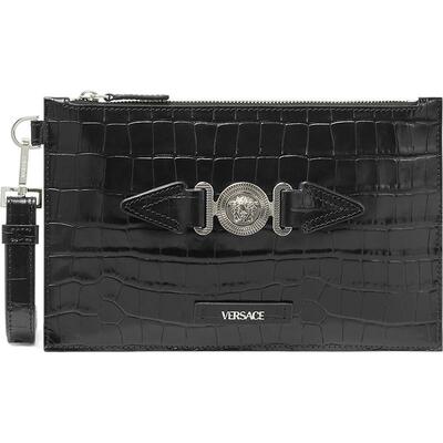 【季末优惠】VERSACE/范思哲 男仿鳄鱼纹Medusa Biggie小号手拿包