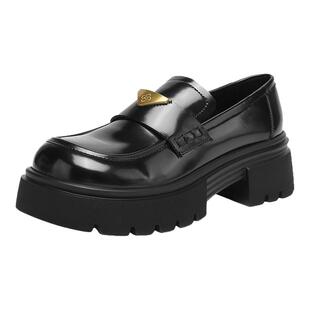 达芙妮厚底乐福鞋女2026新款金扣英伦风小皮鞋女黑色通勤增高单鞋