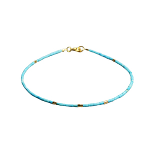 CIEL原创天然浅蓝绿松石手链极细1mm脚链女手串14K包金男女项链