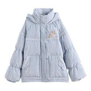 森女部落90%绒子白鸭绒羽绒服女冬甜美小熊刺绣宽松保暖连帽外套