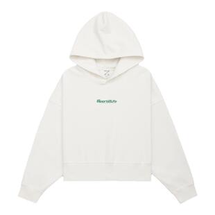 Quicknesss 宽松下摆中短款薄绒运动休闲风连帽字母印花连帽卫衣