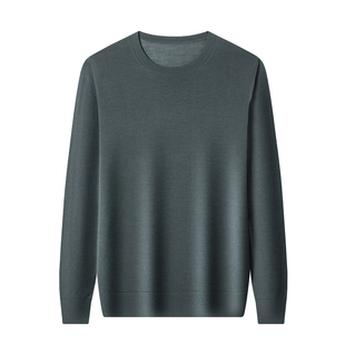 100支精纺美丽诺纯羊毛衫男圆领长袖秋冬软糯贴身不扎打底针织毛T