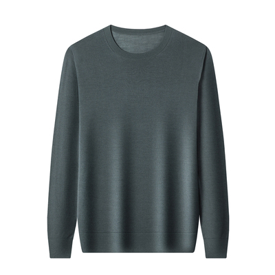 100支精纺美丽诺纯羊毛衫男圆领长袖秋冬软糯贴身不扎打底针织毛T