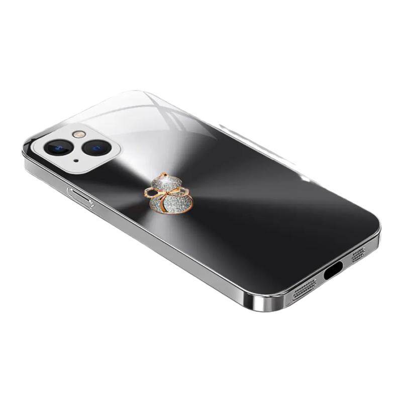 闪钻渐变葫芦金属漆玻璃壳适用苹果15手机壳新款简约iPhone13/14/12外壳防摔硅胶全包边玻璃后盖13Pro保护壳