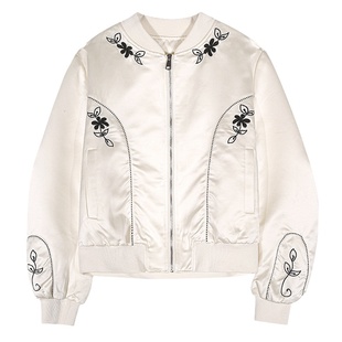 落落狷介 刺绣棒球服女外套女春秋款白色小个子短外套设计感百搭