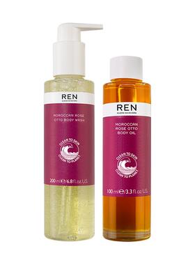 REN摩洛哥奥图玫瑰沐浴露身体按摩油套装清洁芳香-效期27年6月