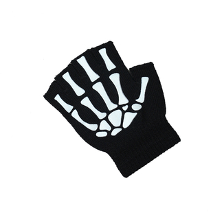 万圣节骷髅手指头夜光针织露指关节手套恐怖鬼爪半指运动骑行手套