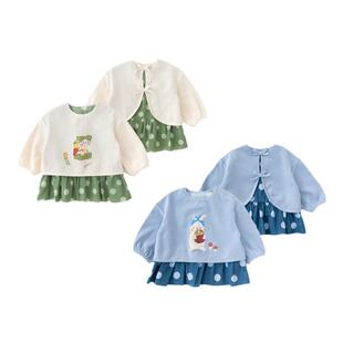 YOUGE幼歌 婴幼儿早春新款假两件俏皮上衣高级复古时髦圆点连衣裙
