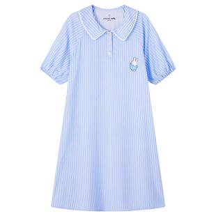 LEDiN HOME乐町米菲睡裙2026夏新品天丝莱赛尔条纹花边家居服短袖