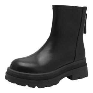 大东黑色切尔西靴女2025新款秋冬厚底增高靴子短靴女士瘦瘦靴女靴