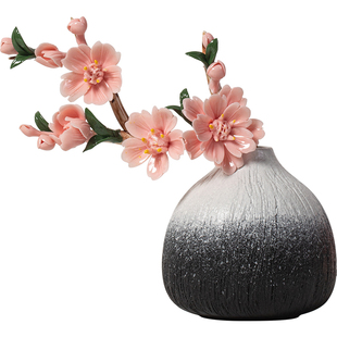 非遗手工瓷花仿真陶瓷花朵家居桌面装饰摆件桃花梅花花瓶插花花器
