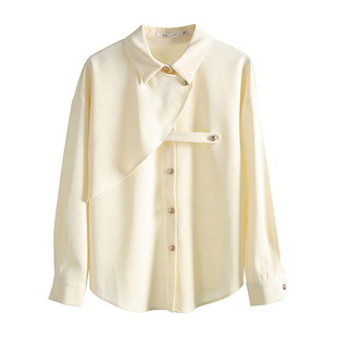 杏色磨毛长袖衬衫女2026年春季新款复古时髦别致衬衣内搭叠穿上衣