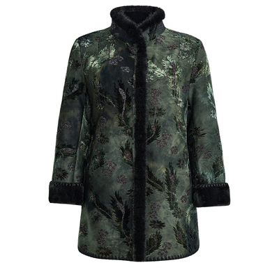 马天奴国风植绒立领仿皮草外套