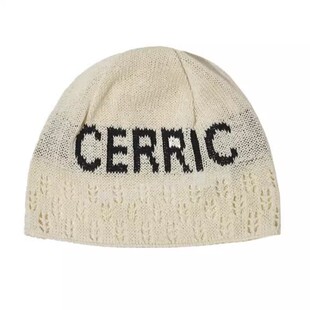 韩国博主同款cerric字母帽子薄款针织冷帽ins时尚镂空百搭毛线帽