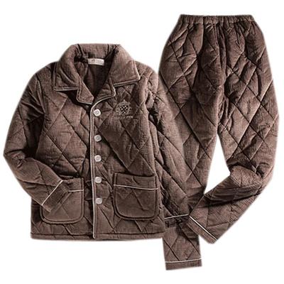 男士夹棉三层加厚保暖冬天睡衣