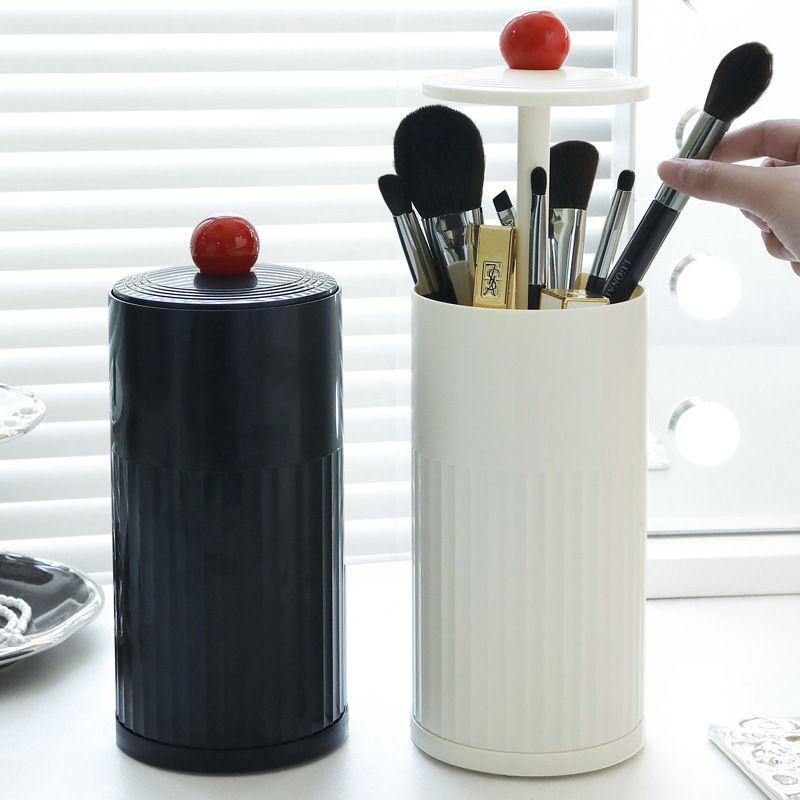 按压化妆刷收纳筒防尘梳妆台桌面化妆品收纳盒眉笔刷子桶自动升降