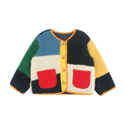 utouto冬季拼接毛绒外套