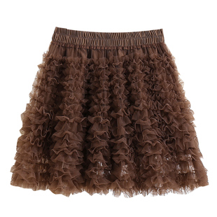 秋冬新款层层网纱短裙子半身裙女冬天小个子蛋糕裙A字裙蓬蓬纱裙