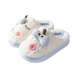 可爱立体公仔小苹果棉拖鞋女款冬季室内居家用保暖月子鞋毛毛拖鞋