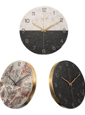 简约大理石纹理金属圆形挂钟