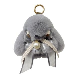 真獭兔毛蝴蝶结小兔子皮草挂件可爱呆萌装死挂饰兔包包汽车钥匙扣