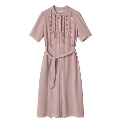 小立领带腰带短袖连衣裙商场同款