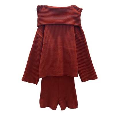 一字肩宽松毛衣修身短裤两件套女