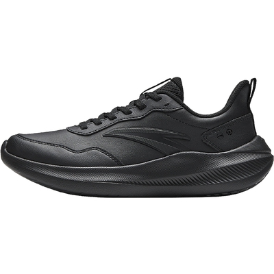 安踏女鞋黑色运动鞋女晴空2026秋季新款皮面防水不累脚软底跑步鞋