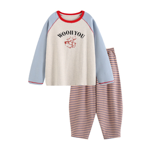 加厚磨毛纯棉睡衣女长袖秋冬款宽松韩版拼接袖德绒春秋家居服套装