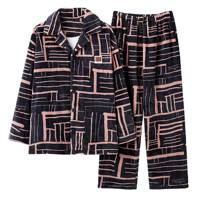 青少年珊瑚绒睡衣男款秋冬季加厚法兰绒2025新款大码可外穿家居服