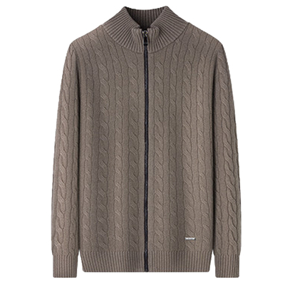 杉杉100纯羊毛拉链立领开衫毛衣