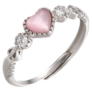 儿童粉色爱心戒指少女感甜美可爱小众设计感心形可调节开口指环女