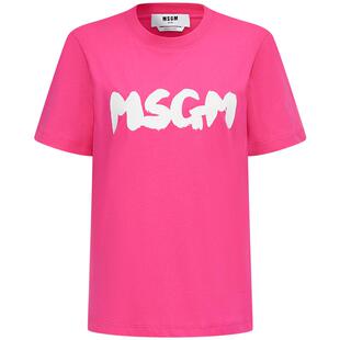 MSGM24早春女士简约百搭纯棉圆领美式新款短袖T恤上衣白色玫红色