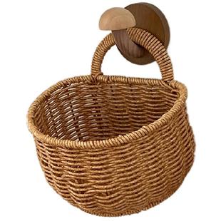 姜蒜收纳筐厨房壁挂收纳篮复古手提小篮子家用多功能水果篮挂篮