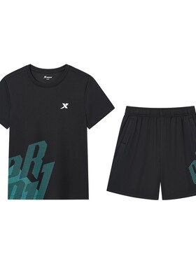 特步童装男童夏套装儿童短袖套装男大童速干短T短裤运动服两件套