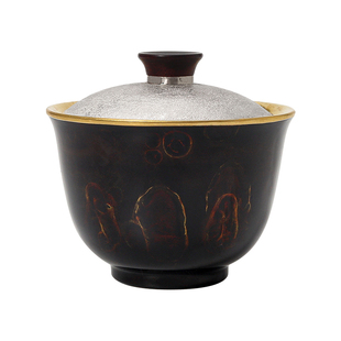 纯银999纯手工足金大漆包金盖碗纯金铁包金茶杯高端家用茶具 漆颜