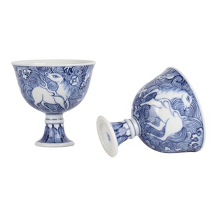 马年主人杯,高足杯酒杯景德镇2026年货节送礼品元青花陶瓷茶具