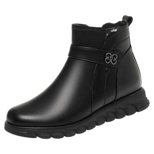 妈妈棉鞋女冬季加绒靴子真皮女士短靴软底防滑羊毛皮鞋中老年女鞋