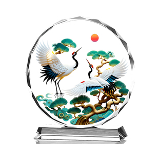 松鹤延年水晶摆件福寿安康桌面客厅玄关办公室装饰吉祥桌面摆台