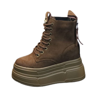 高帮鞋女加绒内增高12cm厚底绑带加绒保暖小个子松糕底拉链女棉鞋