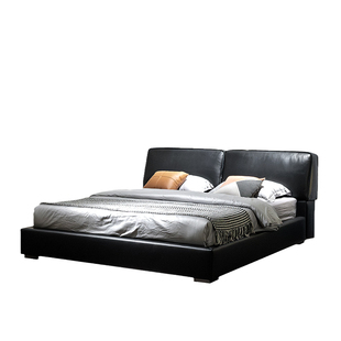 CJ AVENUE BED大黑牛床意式极简主卧真皮床黑色现代简约双人婚床