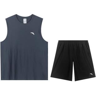 安踏篮球服男套装青少年球衣背心透气无袖t恤跑步速干运动套装男