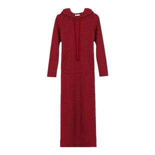 卫衣女显瘦加绒加厚连帽黑色卫衣裙休闲过膝长款掐腰减龄连衣裙