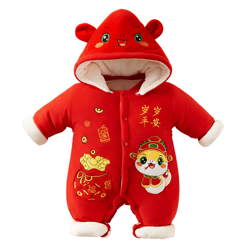 珊瑚绒秋冬季婴儿连体衣加绒加厚