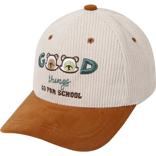 快乐校园春秋儿童灯芯绒帽子宝宝户外遮阳帽棒球帽小孩硬檐鸭舌帽